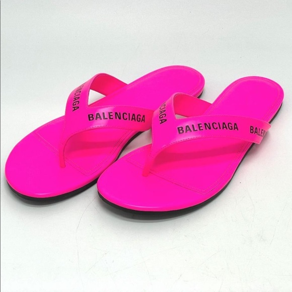 Balenciaga Pink Allover-logo Round Leather Thong San Sandals - Picture 2 of 9